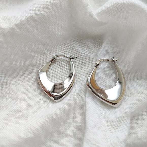 #NEW 925 Sterling Silver Geometric Hoop Earrings - Picture 14 of 15
